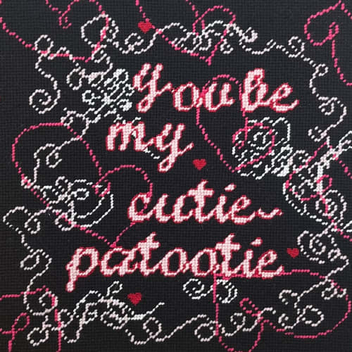 hand-embroidered needlepoint CUTIE-PATOOTIE pillow, OOAK | Pillows by Mommani Threads. Item made of wool works with contemporary style