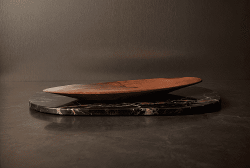 Walnut Sculpture Bowl on Nero Portoro Marble Base | Decorative Plate in Decorative Objects by Holzkunst Samuel Meisinger. Item composed of walnut compatible with art deco and modern style