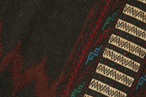 Vintage Afghan Kilim in Chocolate Brown with Red Chevrons | Area Rug in Rugs by Rug and Kilim. Item made of wool