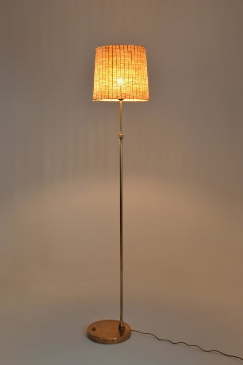 Equilibrium-F1 Contemporary Adjustable Brass Wicker Floor La | Floor Lamp in Lamps by Jonathan Amar Studio | Spirit Gallery in Salé. Item composed of wood and brass