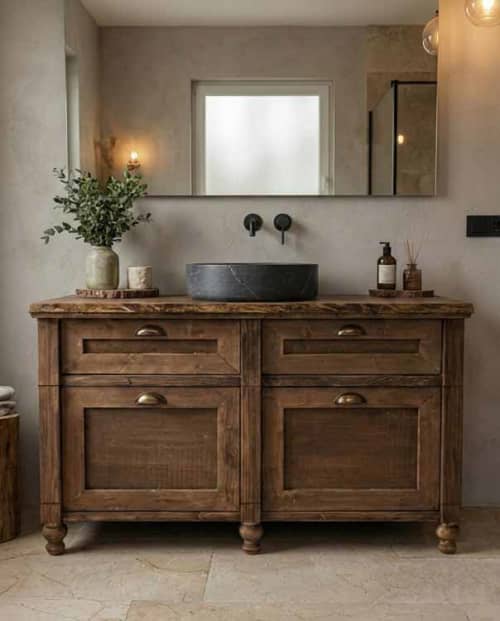Anatolia Rustic Solid Wood Bathroom Vanity | Countertop in Furniture by ATELIER 10. Item composed of wood compatible with rustic style