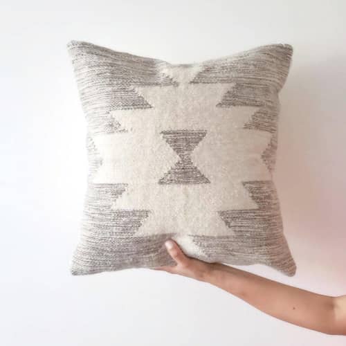 Cairo Handwoven Wool Pillow Cover – Grey & Cream Geometric | Cushion in Pillows by Mumo Toronto. Item made of fabric