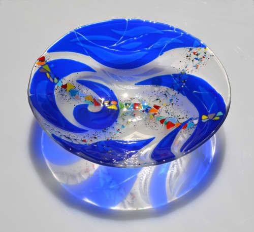 Cobalt Swirl Bowl | Decorative Bowl in Decorative Objects by Bonnie Rubinstein Glass Studio. Item made of glass works with urban style