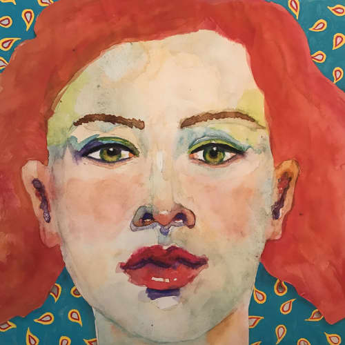 Happy big red | Watercolor Painting in Paintings by Anne Beletic | Private Residence in Dallas. Item made of canvas with synthetic