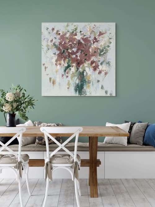 Abstract floral painting | Oil And Acrylic Painting in Paintings by Ronda Waiksnis. Item composed of canvas compatible with transitional style