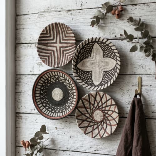 Set of 4 Boho Wall  Plate Decor | Decorative Plate in Decorative Objects by Sarmal Design. Item composed of bamboo and cotton in boho or country & farmhouse style
