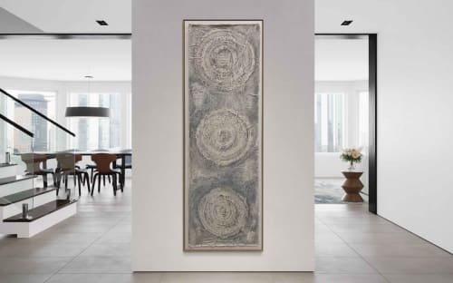 Circles C7224 A | Mixed Media by Michael Denny Art, LLC. Item made of bamboo & canvas compatible with minimalism and contemporary style