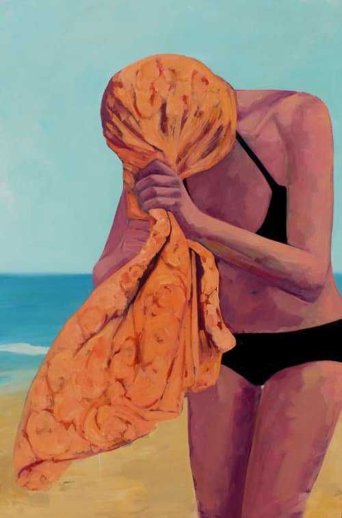 'Tangerine Towel', 60"x40" original oil painting | Oil And Acrylic Painting in Paintings by T.S. Harris aka Tracey Sylvester Harris. Item made of synthetic
