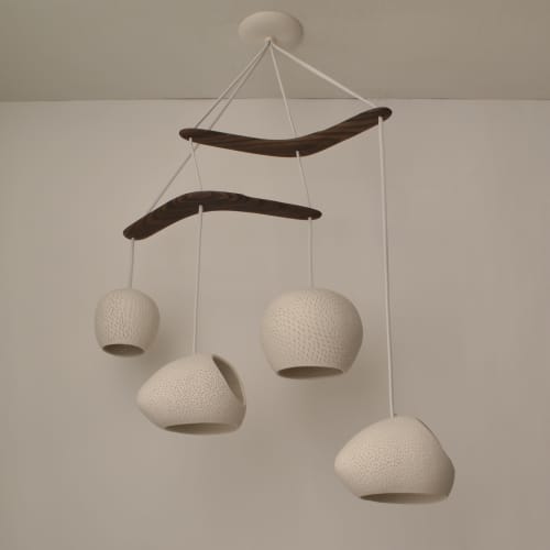 Boomerang Large | Chandeliers by lightexture. Item made of wood with ceramic works with boho & minimalism style