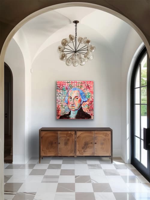 Pop Art George Washington Portrait | Mixed Media in Paintings by Leanne Pitman. Item composed of canvas compatible with contemporary style