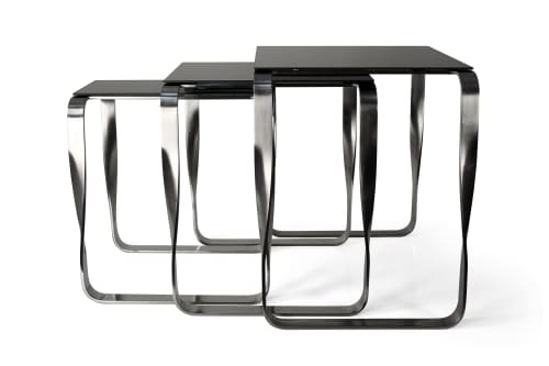 Nest Side Table, Aged Silver & Black Glass, Contemporary Des | Tables by Jover + Valls. Item in contemporary or modern style