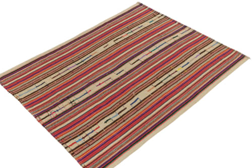 1950s Vintage chaput Kilim in Red, Beige-Brown, Multicolor | Area Rug in Rugs by Rug and Kilimarea