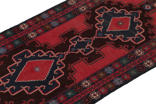 Vintage Baluch Afghan runner in Red, Blue & Brown Patterns | Area Rug in Rugs by Rug and Kilim