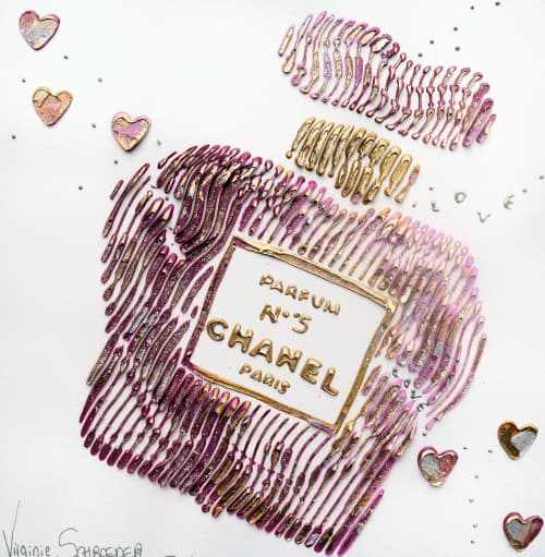chanel Numero 5 love heart love | Oil And Acrylic Painting in Paintings by Virginie SCHROEDER | Montreal in Montreal. Item composed of canvas & synthetic compatible with contemporary and art deco style