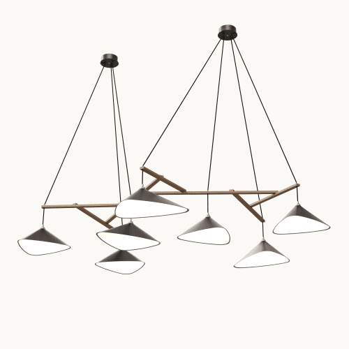 Emily Group of Seven Pendant Light – Dark Bronze Semi-Matte | Chandeliers by MOSS Objects. Item composed of oak wood & steel compatible with contemporary and modern style