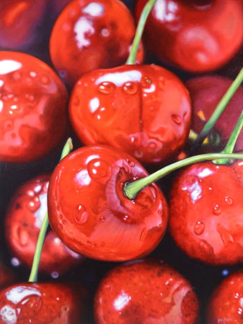'Cherries' Original Oil Painting (SOLD) | Oil And Acrylic Painting in Paintings by Jenny Stewart's Fine Art. Item composed of canvas in contemporary or modern style