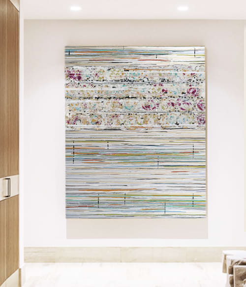 Cascading Sediment Number 6 | Mixed Media by Kari Souders. Item made of wood with canvas works with boho & contemporary style
