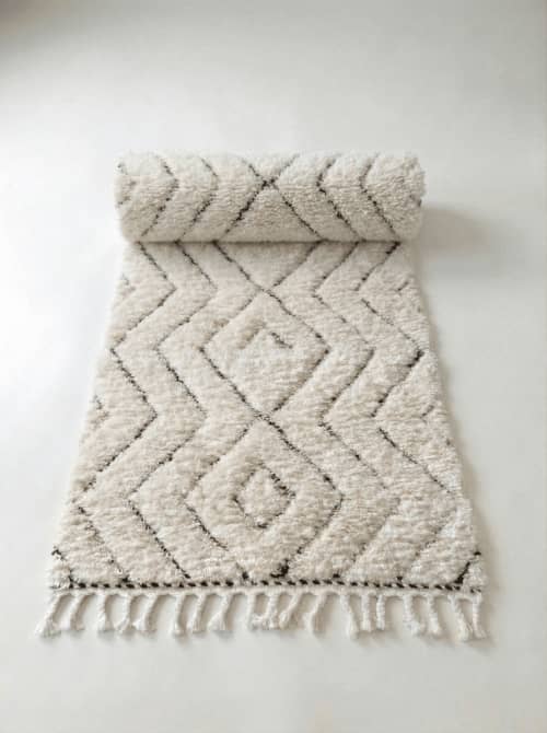 The 'Diamond Oasis' Rug : Natural & Undyed Organic Wool | Small Rug in Rugs by Artisanal Patterns. Item composed of wool in boho or minimalism style