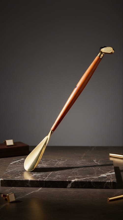 Bespoke Cherry Wood & Polished Brass Shoehorn | Decorative Objects by Holzkunst Samuel Meisinger. Item composed of wood and brass in modern style
