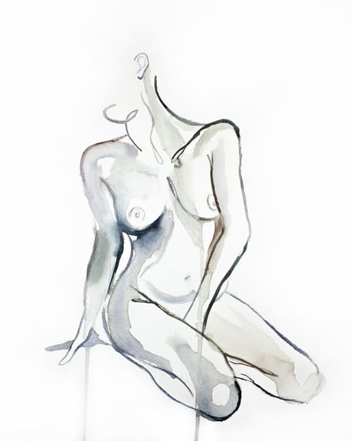 Nude No. 10 : Original Watercolor Painting | Paintings by Elizabeth Beckerlily bouquet. Item made of paper works with minimalism & contemporary style