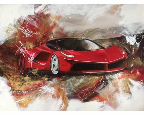 Take the Long Way Home - Ferrari abstract art | Oil And Acrylic Painting in Paintings by Lynette Melnyk. Item made of canvas with synthetic