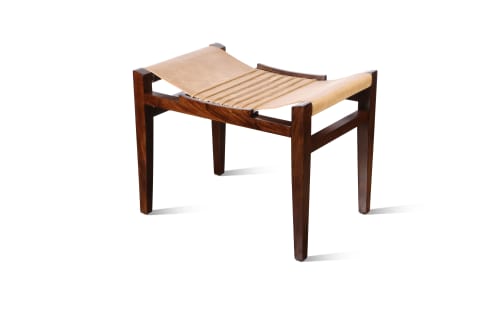 Luzio Leather Stool in Argentine Rosewood & Leather Cording | Chairs by Costantini Design. Item made of wood with fabric