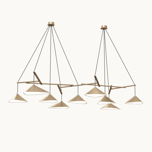 Emily Group of Nine Pendant Light – Gold Semi-Matte | Chandeliers by MOSS Objects. Item made of oak wood with steel works with contemporary & modern style