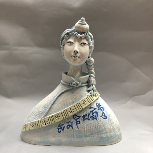 Tibetan Lady ceramic Sculpture | Sculptures by Jenny Chan. Item made of ceramic