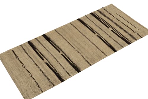 1950s Vintage Kilim rug in Beige-Brown, Black Tribal pattern | Area Rug in Rugs by Rug and Kilim