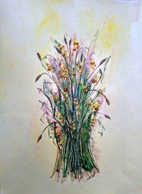 wild flowers 1 | Oil And Acrylic Painting in Paintings by Lena Kolambet. Item composed of paper compatible with contemporary and modern style