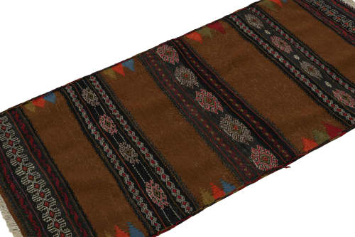Vintage Afghan Tribal Kilim in Brown with Geometric Patterns | Area Rug in Rugs by Rug and Kilim