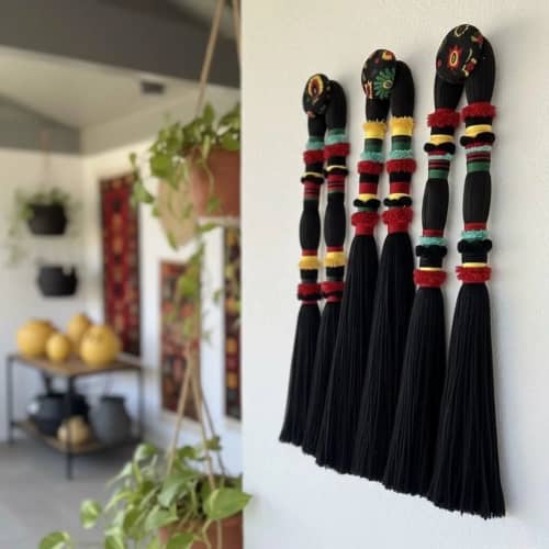 Lomas Style Black Macrame Wall Hanging | Wall Sculpture in Wall Hangings by Sarmal Design. Item composed of maple wood and cotton in boho or contemporary style