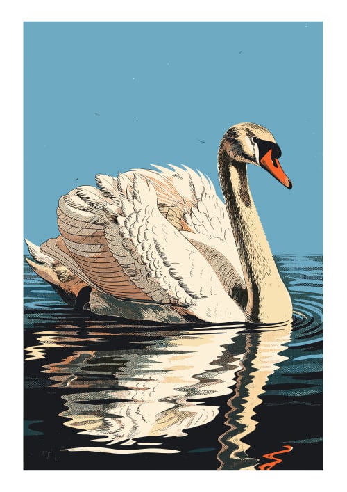 White Swan | Prints in Paintings by Paul Manwaring Fine Art Prints. Item made of paper compatible with contemporary and modern style