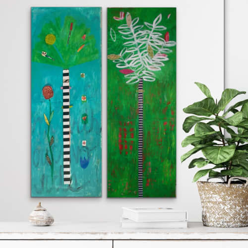 Tree of Life Series: Turquoise | Mixed Media by Pam (Pamela) Smilow. Item composed of paper