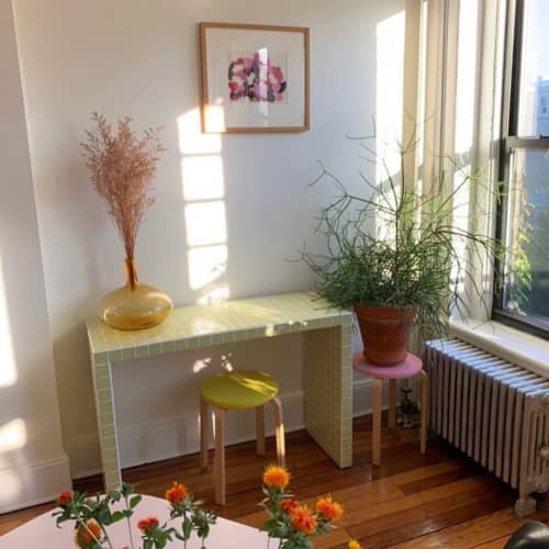 Short Console Table, Light Green | Tables by IKON KØBENHAVN. Item made of wood with stone works with minimalism & industrial style