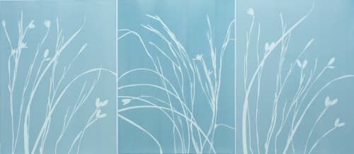 Foggy Iris Triptych (3 original 24 x 18" gray cyanotypes) | Etching in Paintings by Christine So. Item compatible with boho and country & farmhouse style