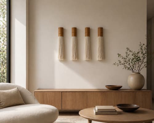 SET 4 BIG Wood Wall Art- Aztek I | Tapestry in Wall Hangings by Olivia Fiber Art. Item composed of bamboo and wool in boho or eclectic & maximalism style