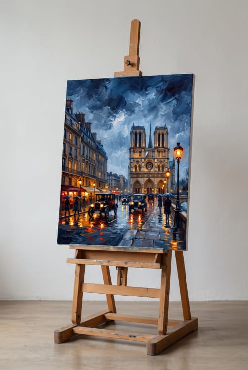 Hand-Painted Paris Notre Dame Impasto Oil Art | Oil And Acrylic Painting in Paintings by Dynasty Artisan. Item composed of linen compatible with contemporary and eclectic & maximalism style