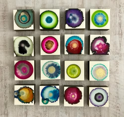 Mini Geode Paintings | Mixed Media by Laura Van Horne Art | Gray Sky Gallery in Seattle. Item composed of wood & synthetic