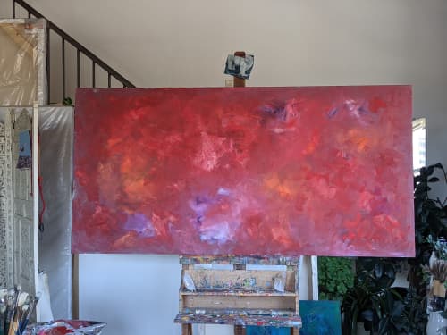 Pink Super Moon Arriving/2nd Ray of  Kindness | Mixed Media by Candace Wilson Art Studio. Item composed of wood and synthetic