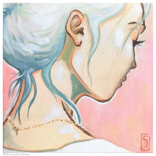 Miniature popart stylized original painting "The mermaid's silence" | Oil And Acrylic Painting in Paintings by Monique van Steen. Item made of canvas & synthetic