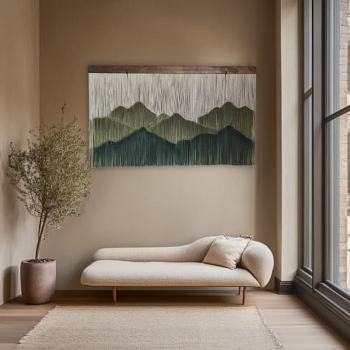 Dip Dyed Macrame Wall Hanging "Into the Hills" | Wall Hangings by Tissage Sauvage. Item made of wood with cotton works with boho & minimalism style