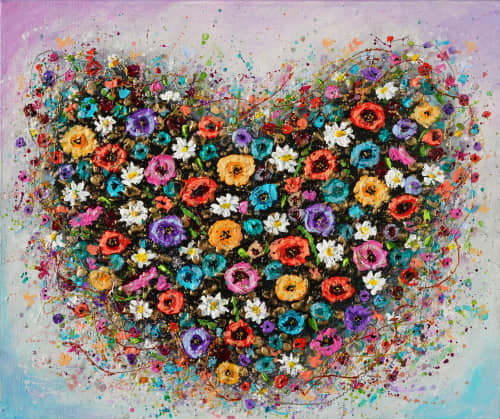 Blooming Gratitude -  Original Painting of a floral heart | Oil And Acrylic Painting in Paintings by DaggArt. Item composed of canvas in contemporary style
