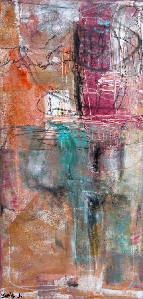 "Red Sunset" | Oil And Acrylic Painting in Paintings by Shirly Maimom Art. Item made of canvas works with contemporary & art deco style