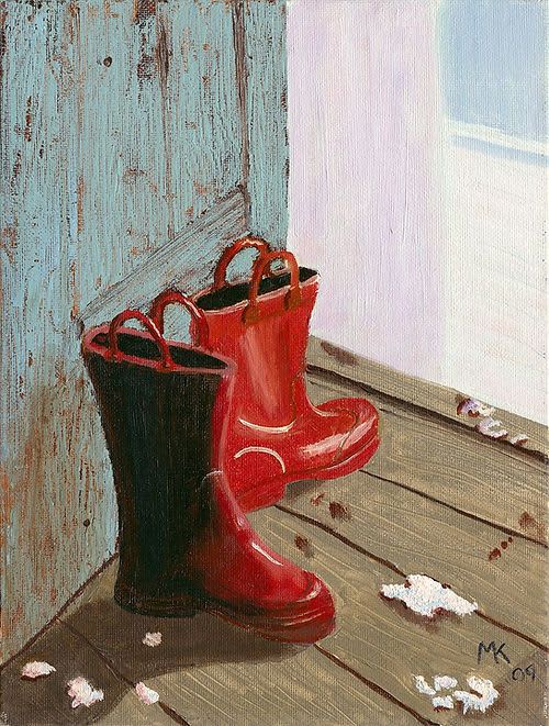 Jill's Winter Boots - Vibrant Giclée Print | Prints in Paintings by Michelle Keib Art. Item made of paper