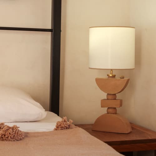Half moon hand shaped ceramic lamp base one of  a kind | Table Lamp in Lamps by Ingrid Vermulst by Studio Wild Orange. Item made of stoneware works with boho & contemporary style