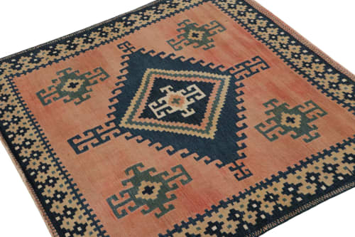 Vintage Persian Sofreh Kilim and Square Rug, with Medallions | Area Rug in Rugs by Rug and Kilim