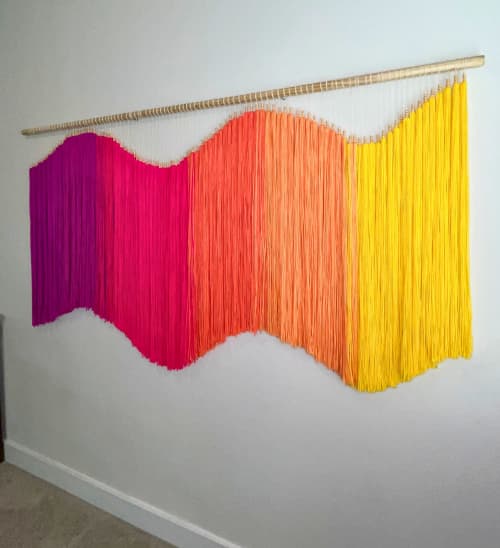 Golden Hour: Large Wavy Textured Boho Wall Hanging | Wall Sculpture in Wall Hangings by Cadence by Clarity Craft Studio. Item composed of wood and fiber in boho or contemporary style