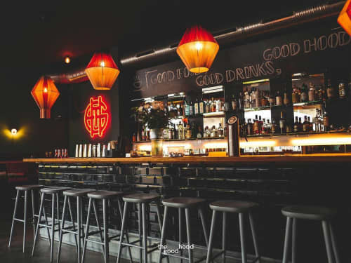Bar in Germany | Pendants by WeraJane Design | the good hood in Bielefeld. Item made of fabric with fiber