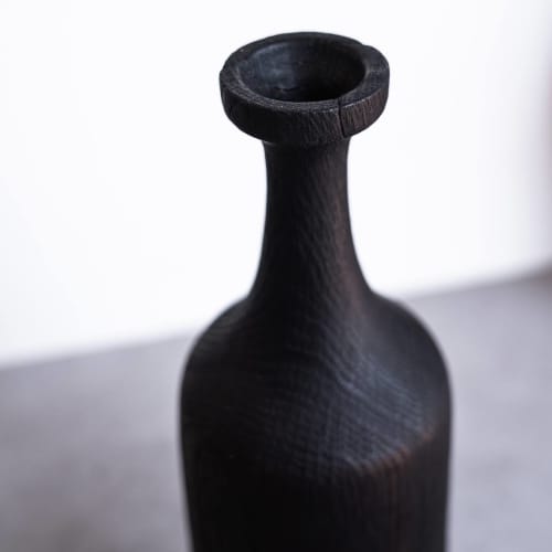 Tall Charred Wood Bottle Shaped Vase | Vases & Vessels by Creating Comfort Lab. Item composed of wood